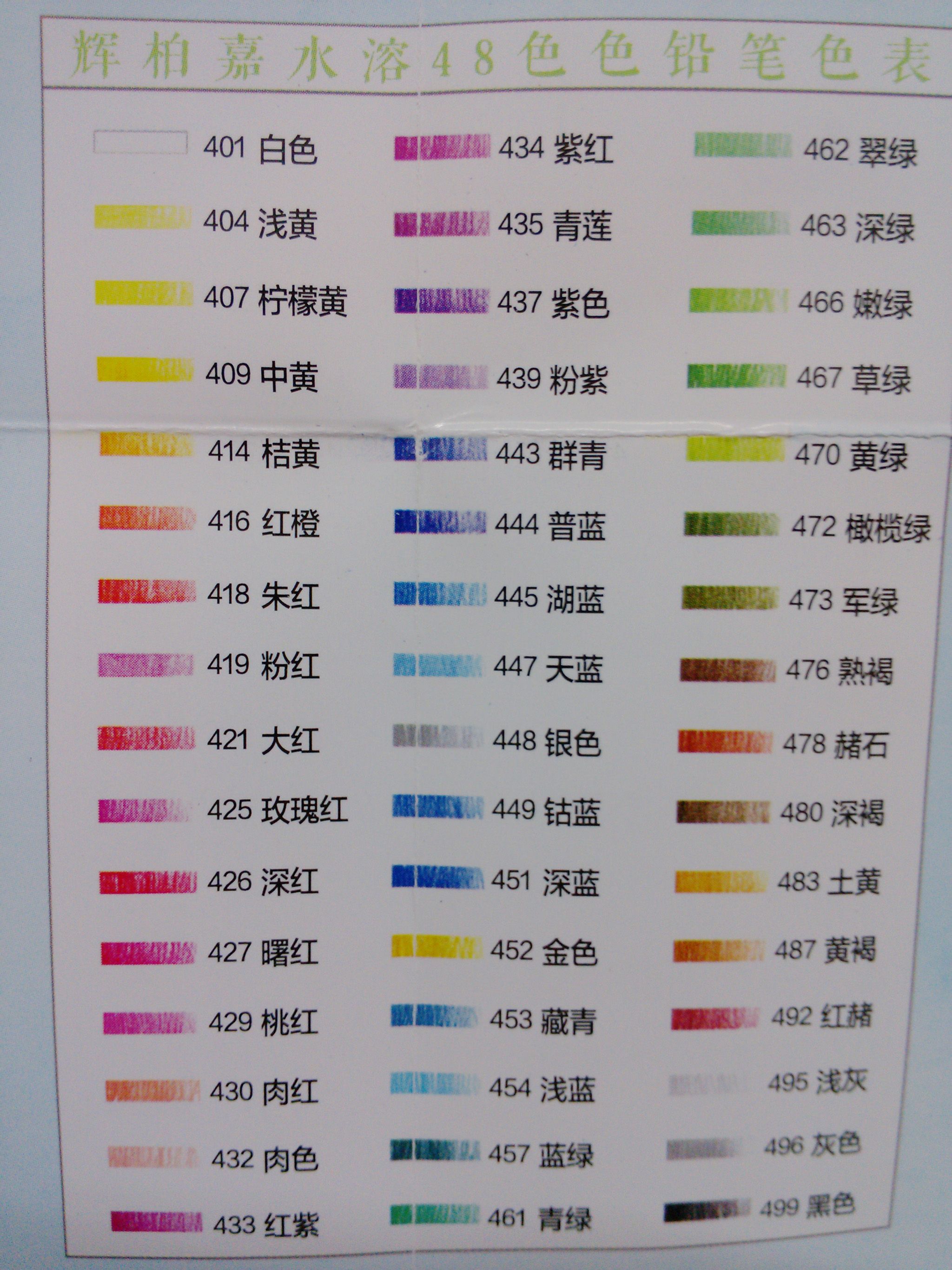 辉柏嘉48色水溶彩铅红盒数字所对应的色彩