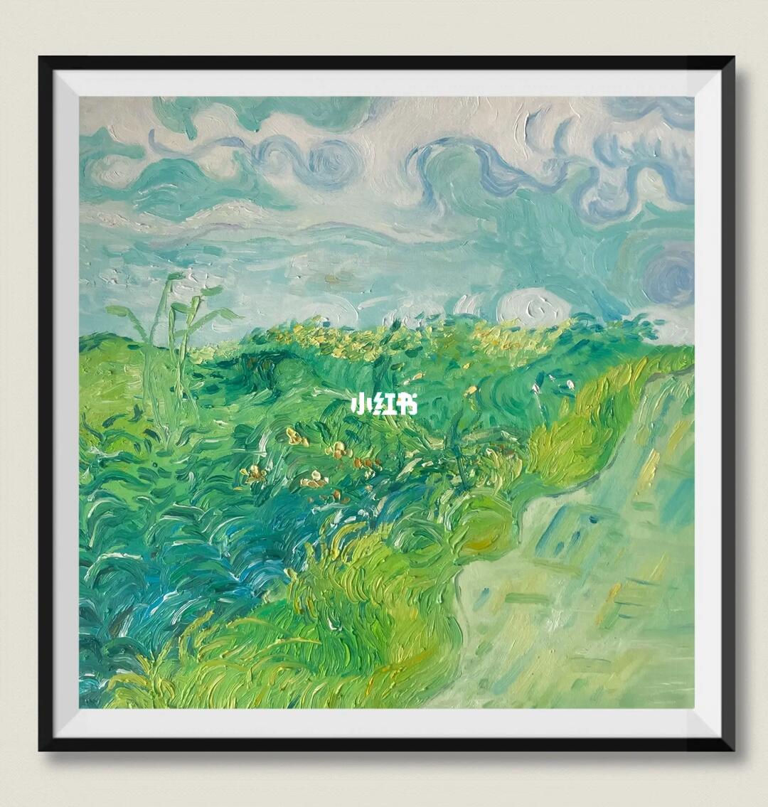 装饰画手绘大师梵高的绿色麦田