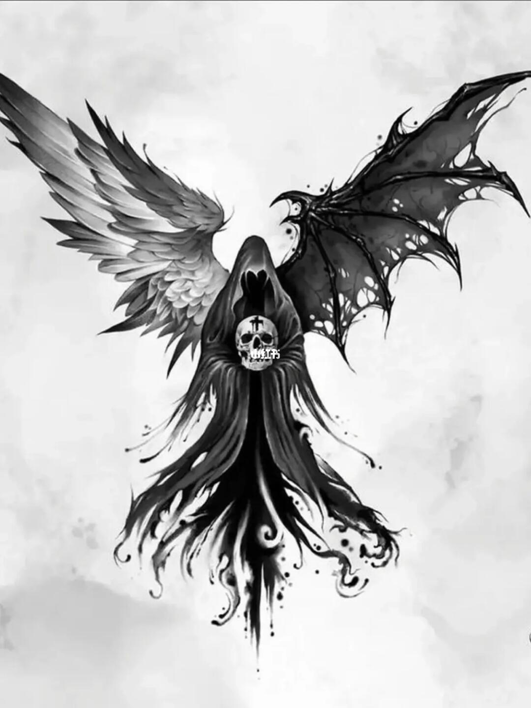 恶魔与天使经典欧美纹身素材暗黑纹身