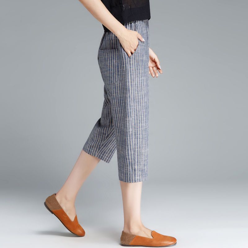 夏季薄款仿棉麻七分裤女宽松大码休闲高腰哈伦裤九分棉麻裤子女