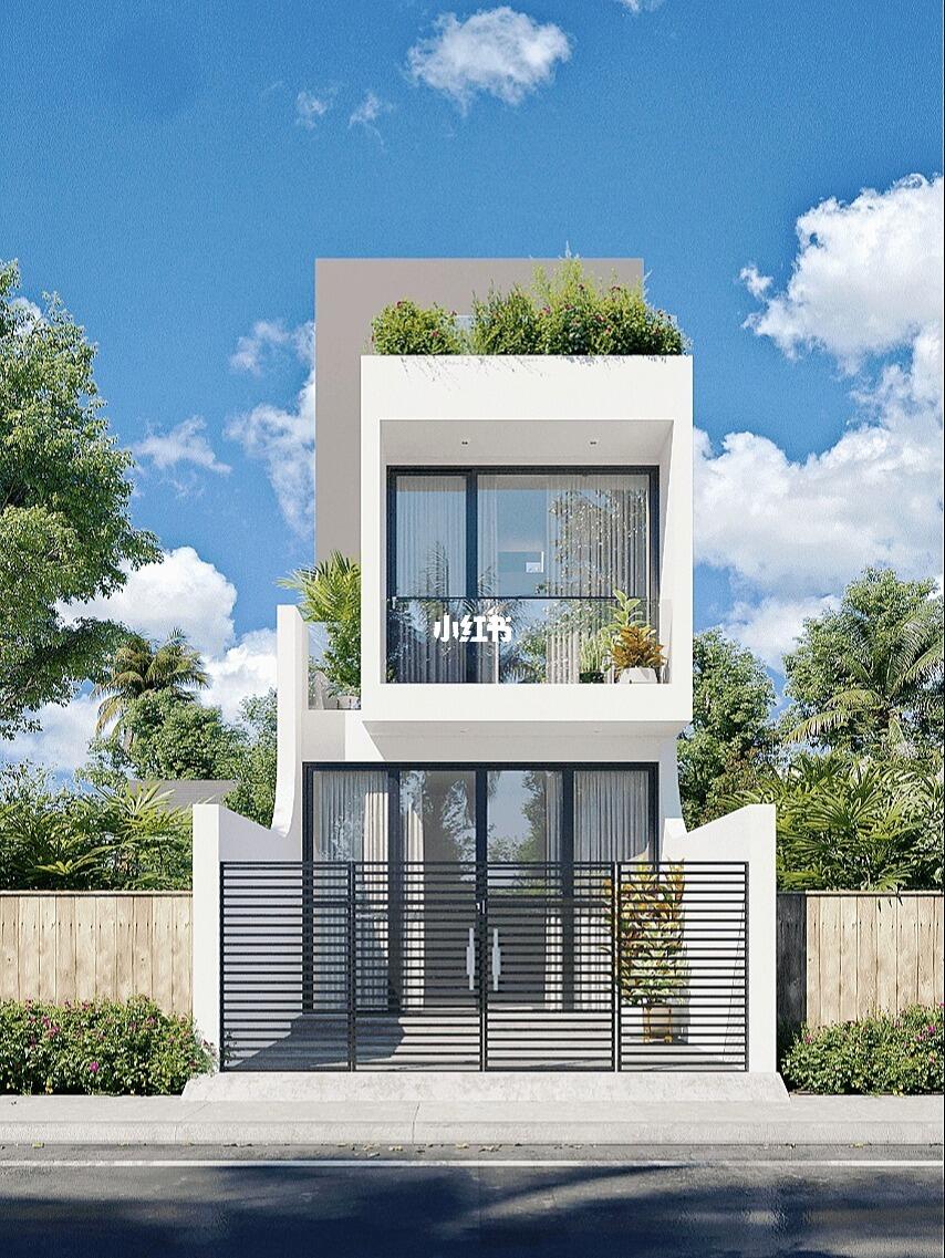 二层极简风格自建房效果图案例#现代风格  #农村自建房  #别墅设计