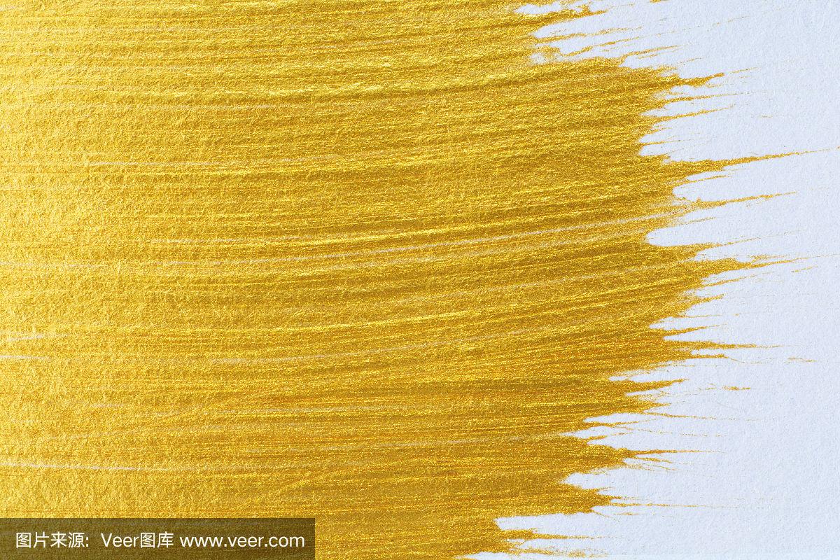 白色纸张背景,金色丙烯酸漆,无金色纹理