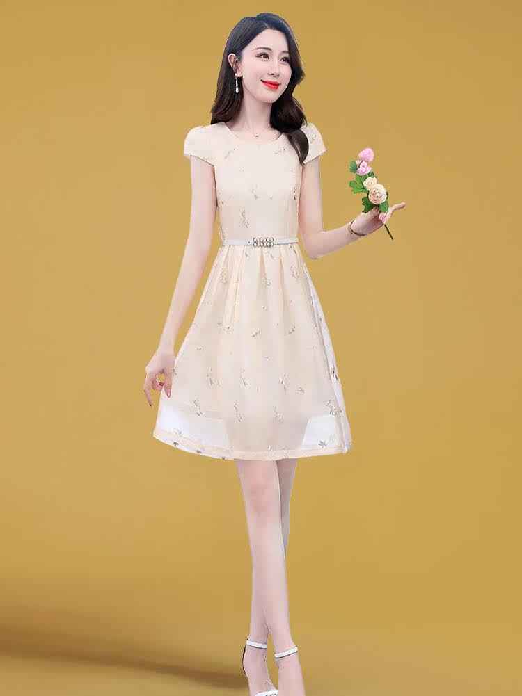 别致独特裙子女装2021新款潮夏季中长款小清新绿色碎花网纱连衣裙