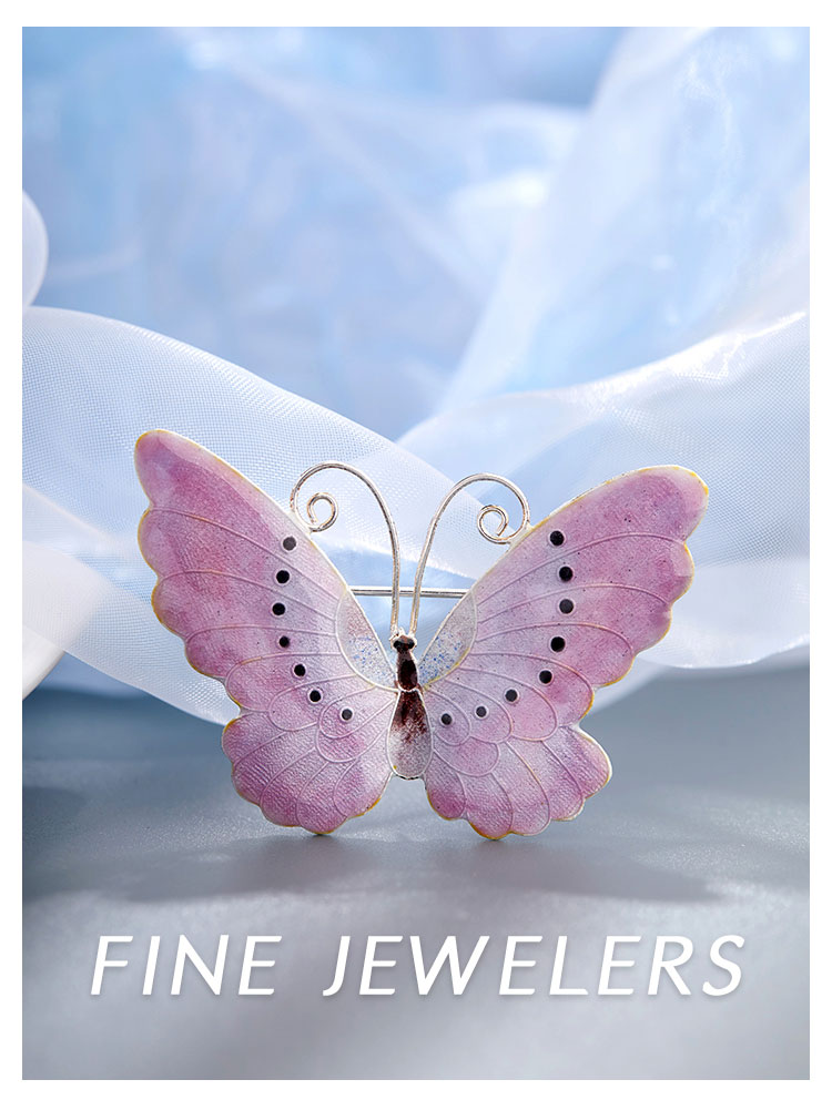 fine jewelers/方元老细金花丝珐琅粉蝴蝶胸针女