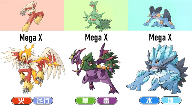 神奇宝贝火焰鸡蜥蜴王巨沼怪的xyz超进化