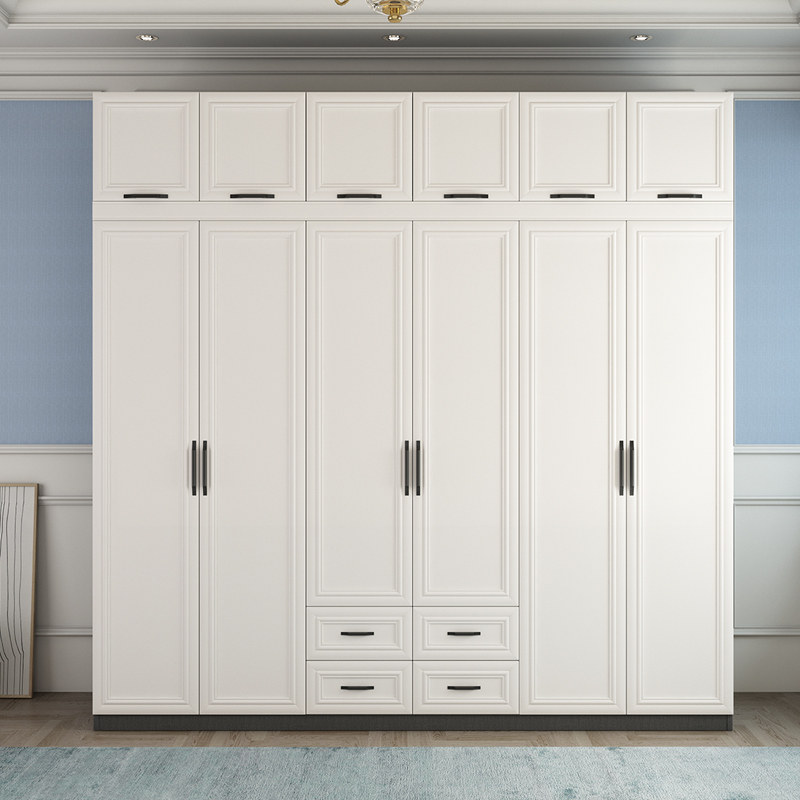 现代北欧卧室六门大衣柜家用经济型平开门收纳储物柜子五门带顶柜