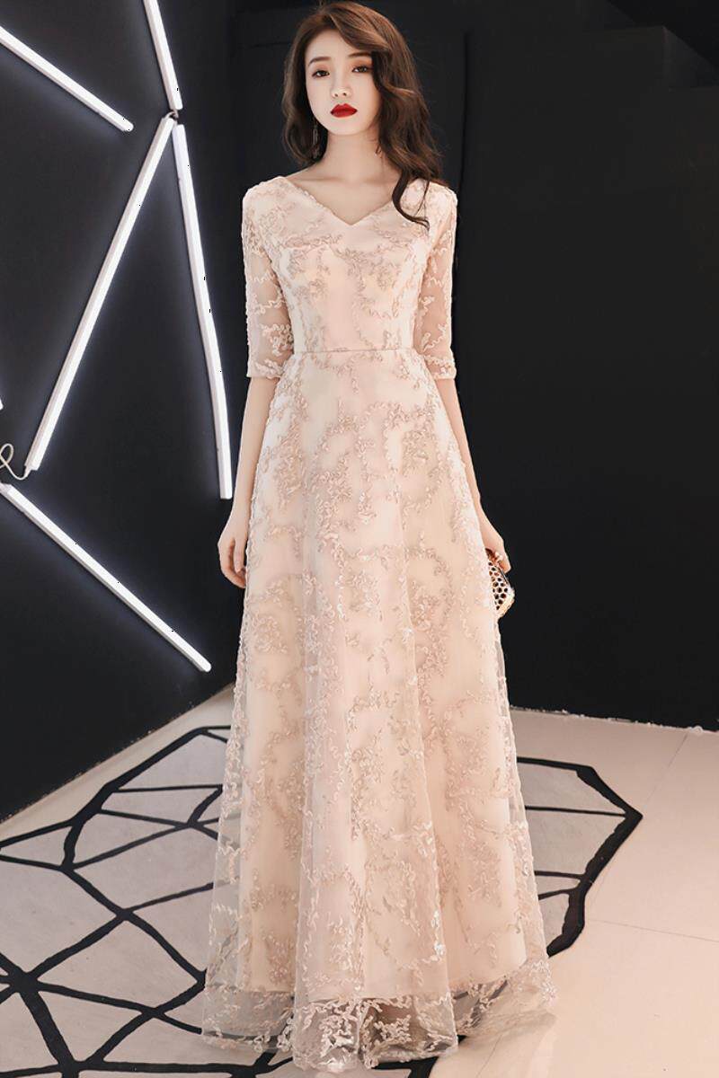 宴会晚礼服新款2020时尚高雅长款简单大方主持人连衣裙女名媛显瘦