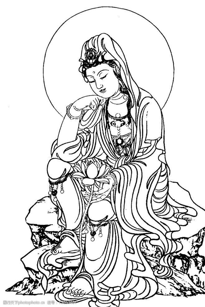 关键词:南无观世音菩萨像 观世音 菩萨 白描 线描 观世音菩萨像 宗教