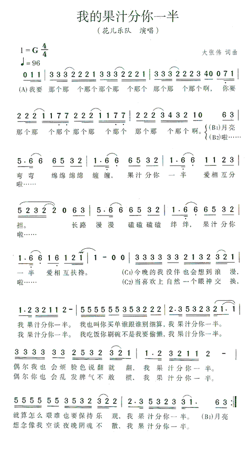 我的果汁分你一半_我的果汁分你一半简谱_我的果汁分你一半吉他谱