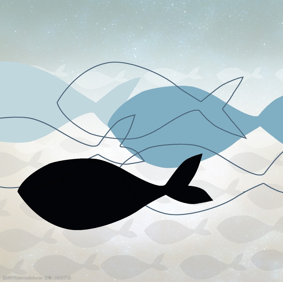 现代简约抽象线条鱼