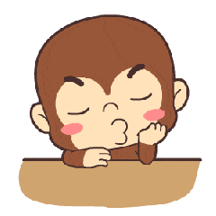 小猴子 托下巴 红脸蛋 噘嘴