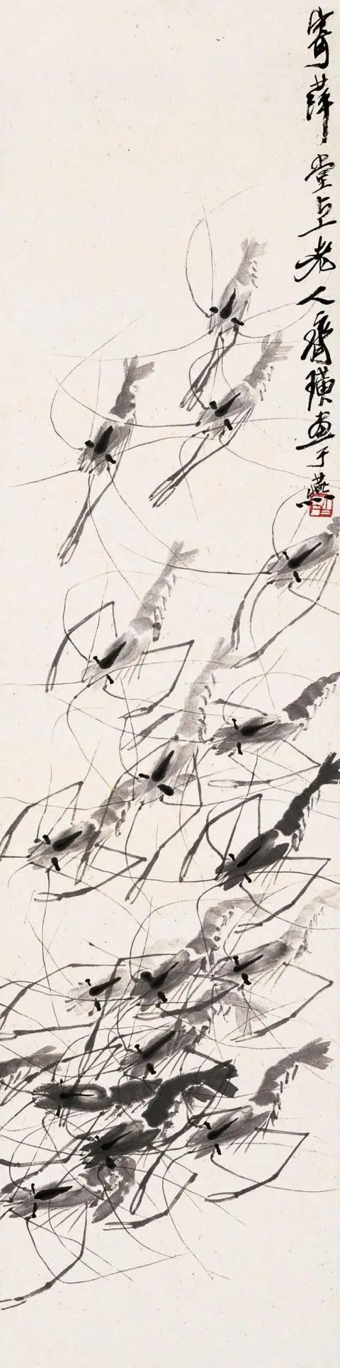 齐白石画虾有何主要特点齐白石传人齐良芷弟子汤发周说画虾均用浅淡墨