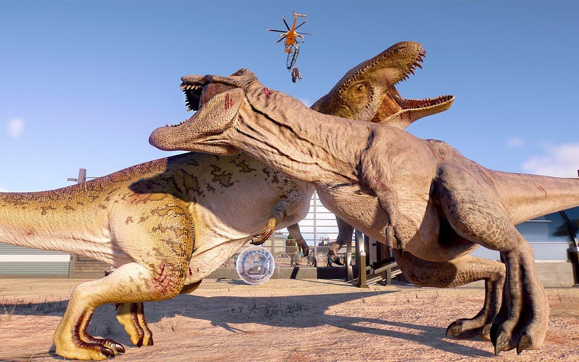 2x 霸王龙 vs 2x 高棘龙(恐龙大战)- 侏罗纪世界:进化2 电影级特效_单