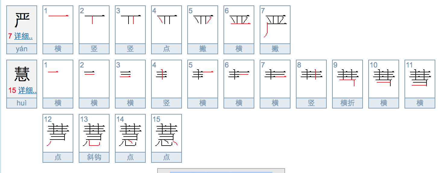 严慧,两字的笔画是多少?