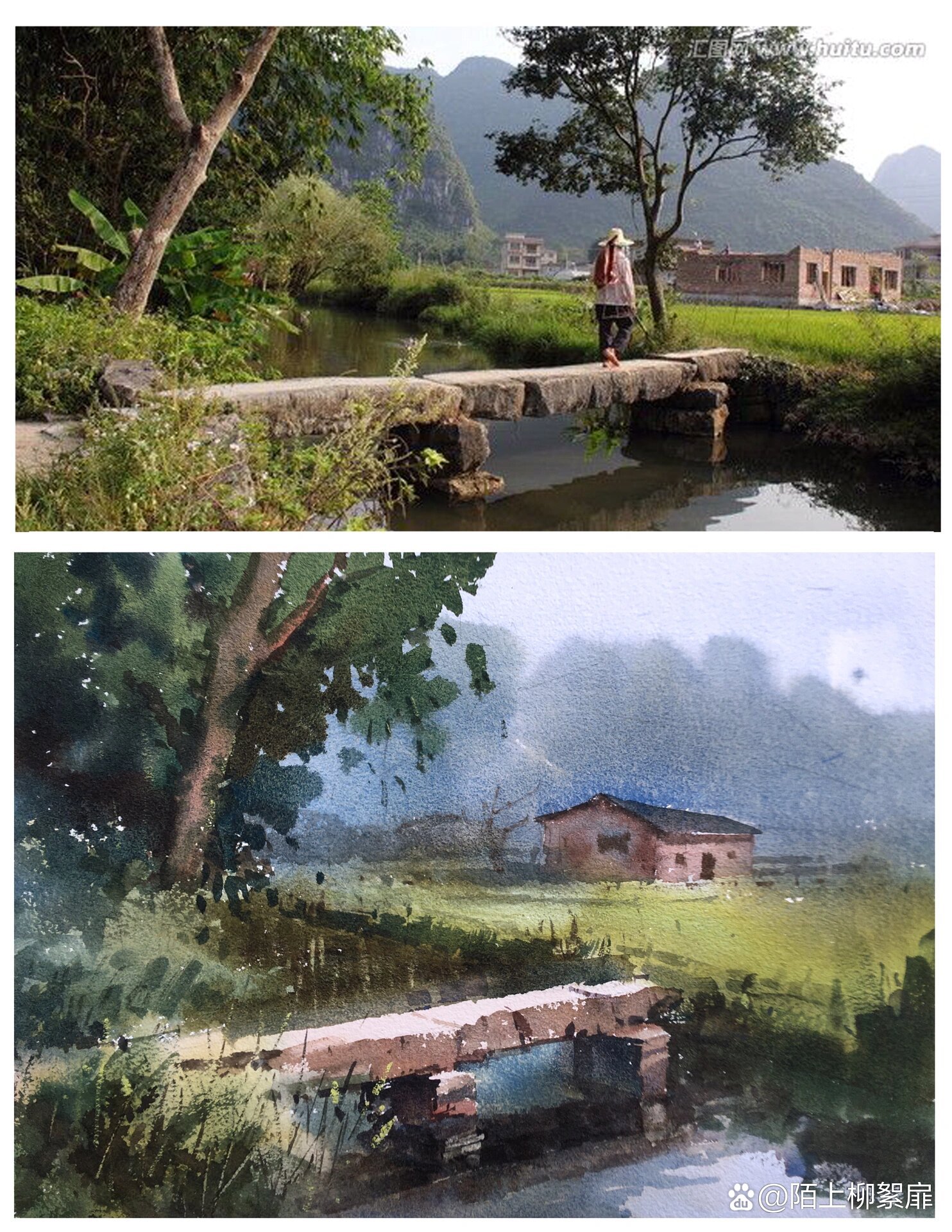 原创零基础乡村水彩风景画教程/绘画素材        原创零基础乡村水彩