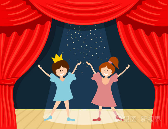 抽象的儿童剧团.在 th 舞台上的小女孩