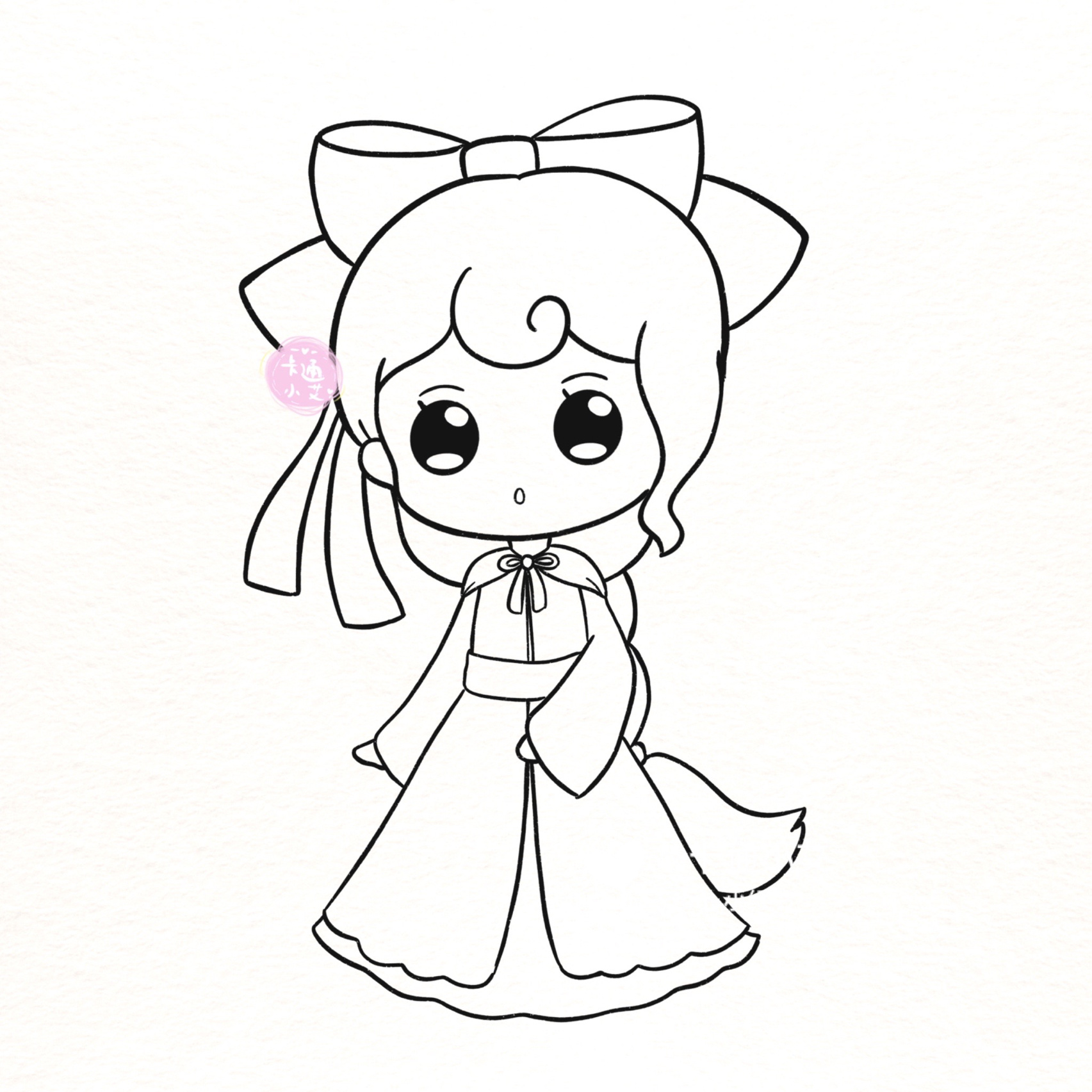 古风汉服星座公主画 超萌简笔画线稿图 巨蟹座 狮子座 天蝎座 双鱼座