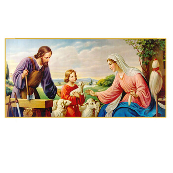 天主教客厅画现代轻奢天主像欧式挂画卧室客厅装饰画餐厅玄关圣家三口