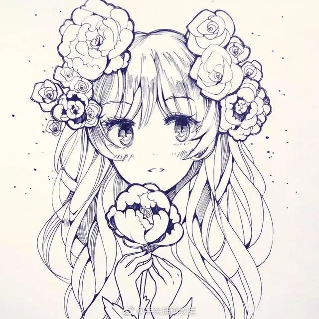 画画素材资源库针管笔线稿偏向日系的画风简洁而又清新的动漫女生素材