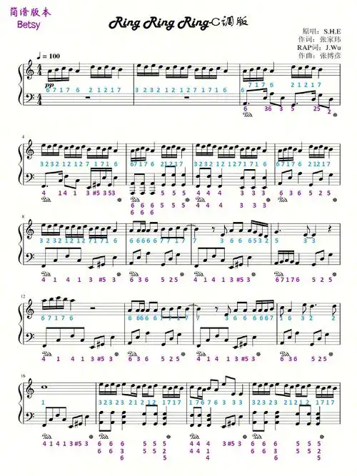 ringringringc调简单易学附简谱五线谱