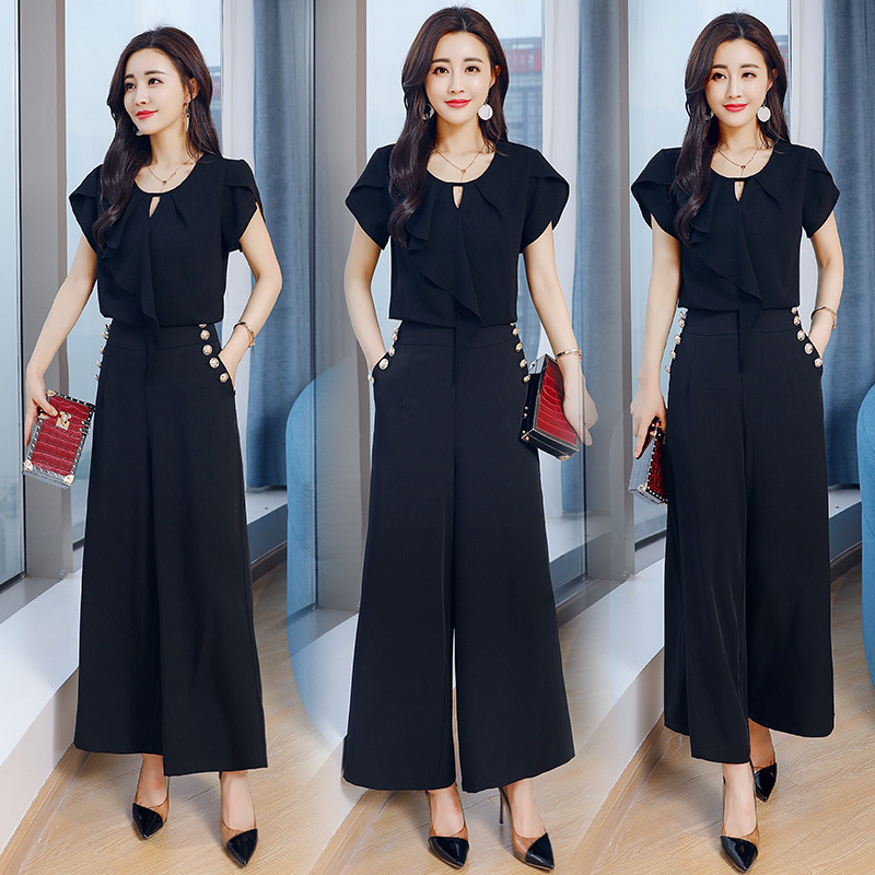 阔腿裤时尚洋气套装女女士夏装新品韩版气质高腰显瘦职业两件套潮