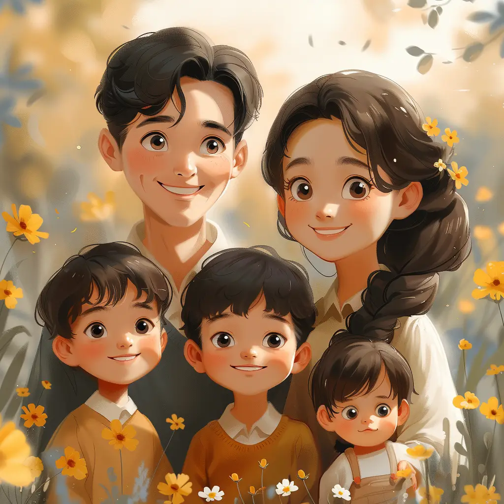 亲子头像 | 一家五口全家福,三个儿子_成长_笑容_无尽