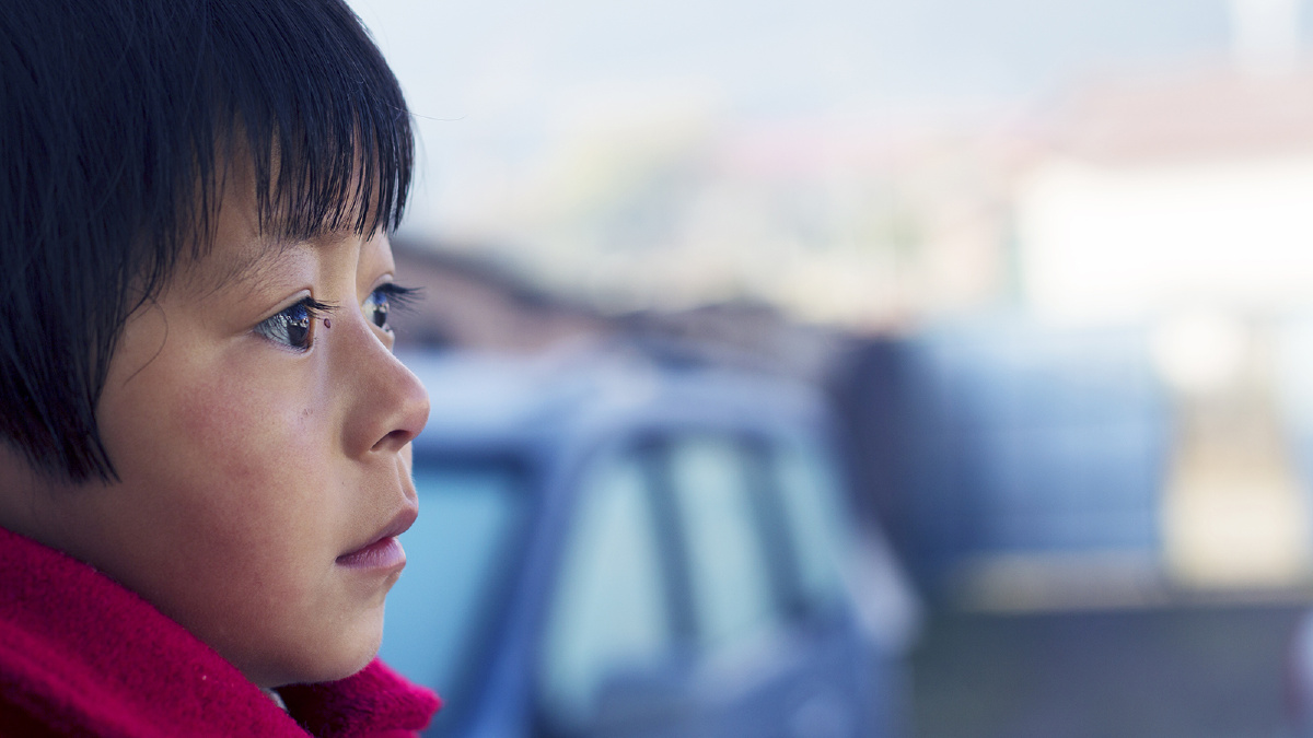 小姑娘的眼神很清澈很放松,衣服的颜色和背景的颜色形成了比较舒服的
