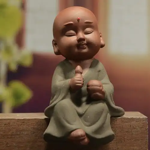豪祥创意紫砂彩砂陶茶宠小和尚笔托可爱弥勒佛摆件精笔架猴年礼品