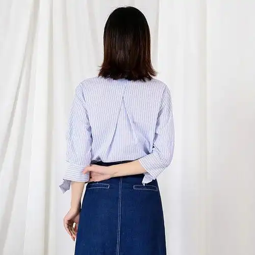 新款翻领条纹女式衬衫