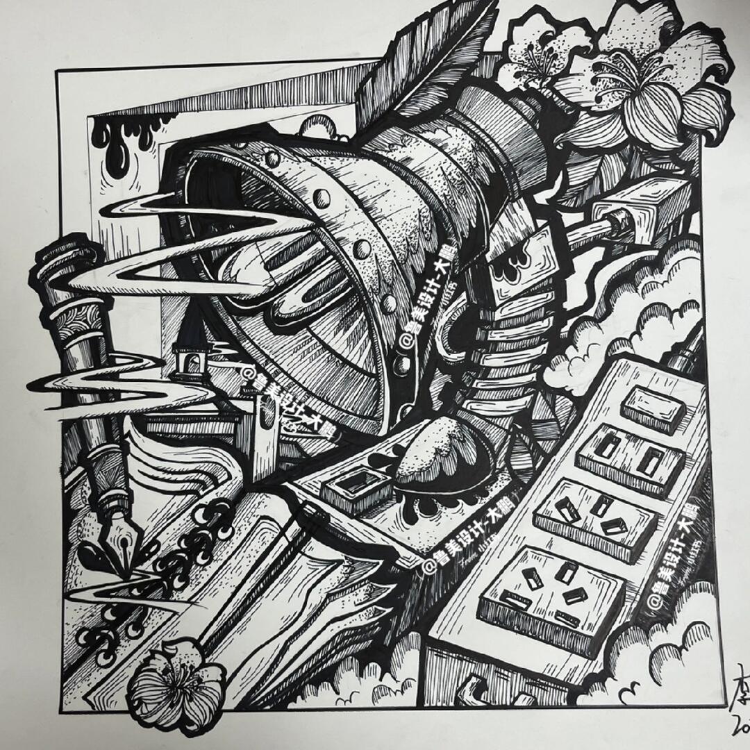 鲁美设计黑白装饰画台灯考题分享