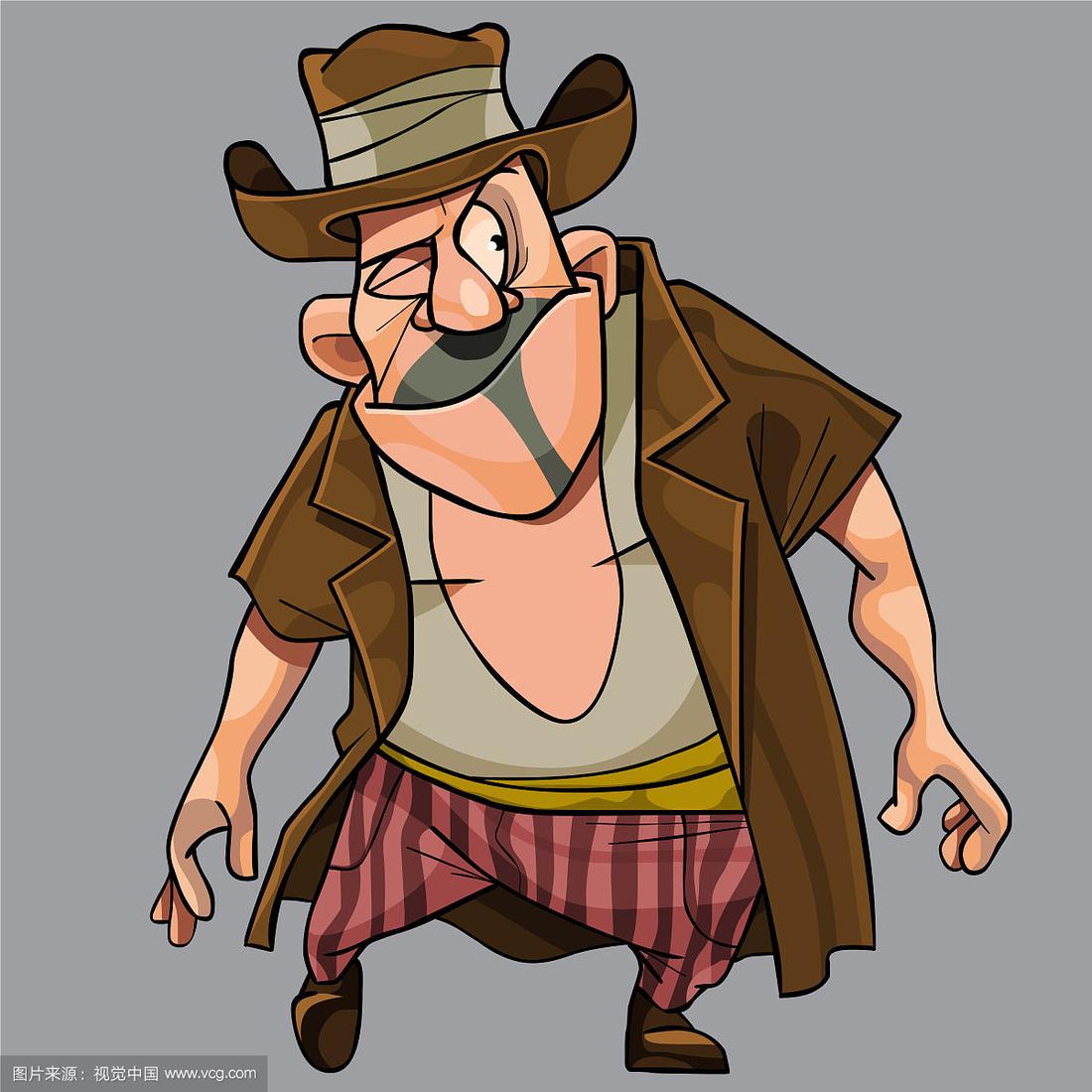 卡通的滑稽与狡猾的眯着眼睛的人