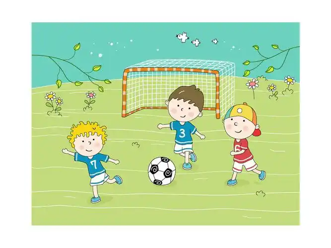 踢足球的三个卡通儿童素材图片