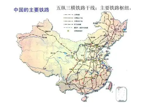五纵三横铁路干线;主要铁路枢纽.