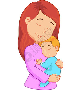卡通妈抱着她的儿子图片素材