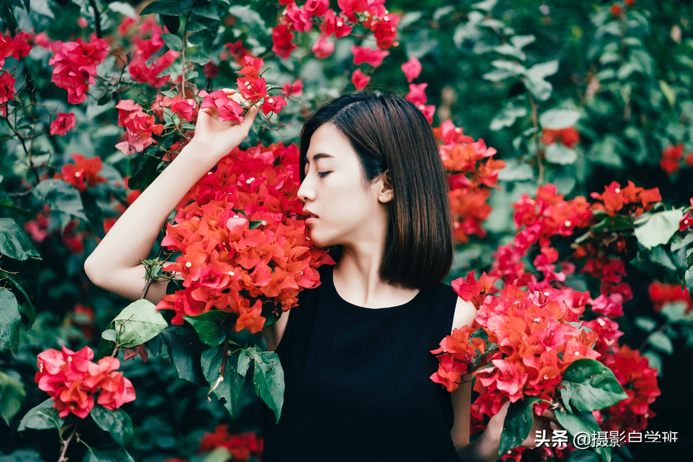 和夏季花朵合影,这12个拍摄姿势技巧,人美花也美