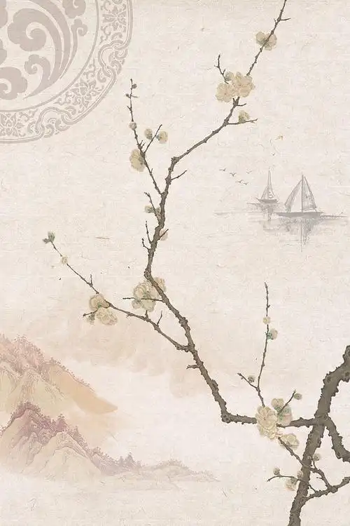 中国风水墨淡雅山水花鸟海报背景
