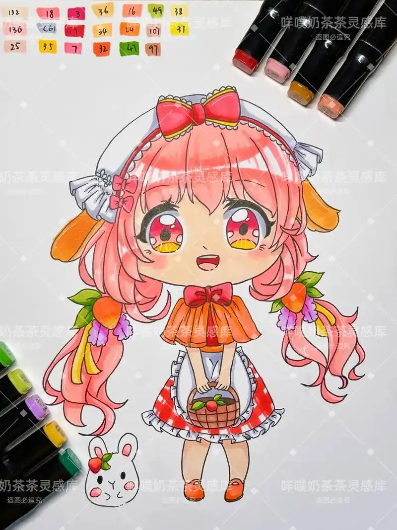 q版动漫卡通人物女生/马克笔绘画分享.#这画是用了亿点点魔法 - 抖音