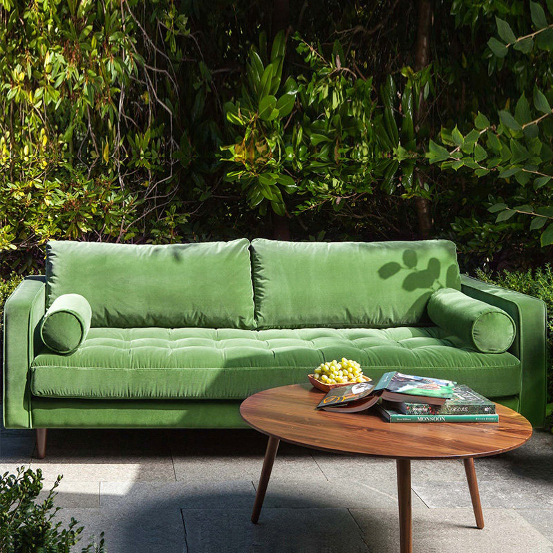 绒布沙发 北欧风格乳胶布艺沙发小户型单三人简约现代 墨绿色沙发