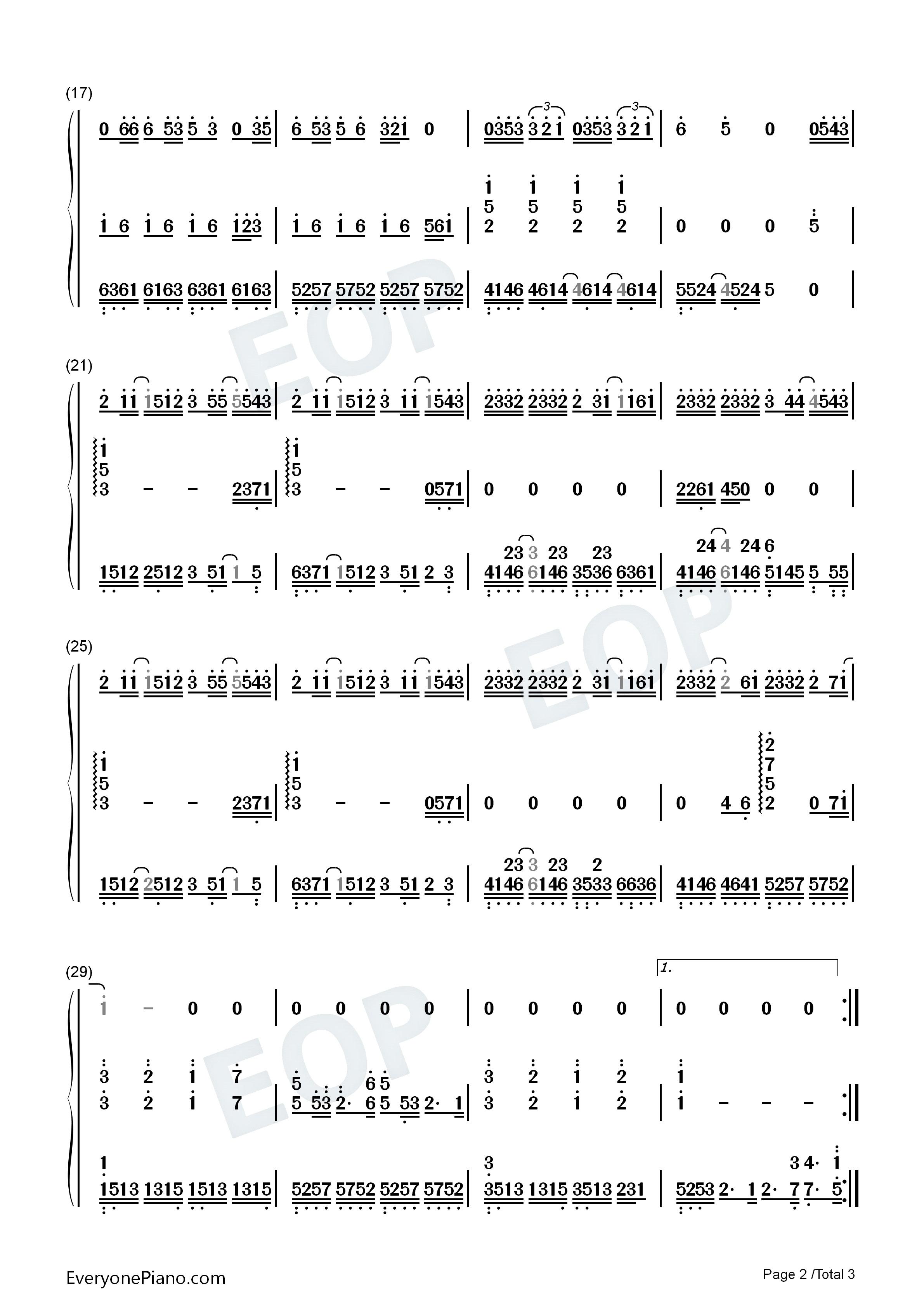 园游会-周杰伦c调简单版双手简谱预览2