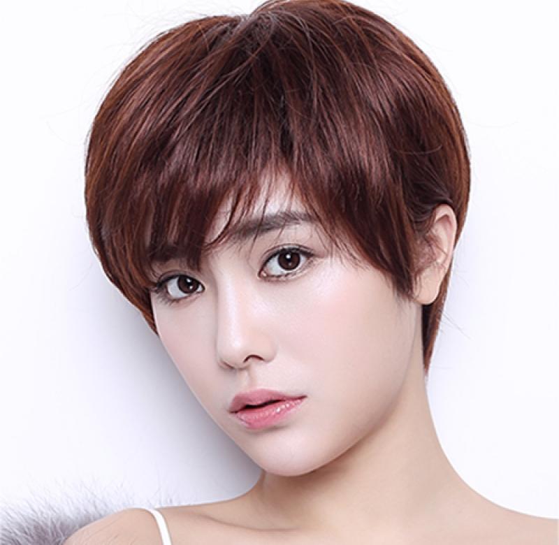 真发假发女短发韩版女士全头逼真蓬松女生大圆脸中年轻妈妈短直