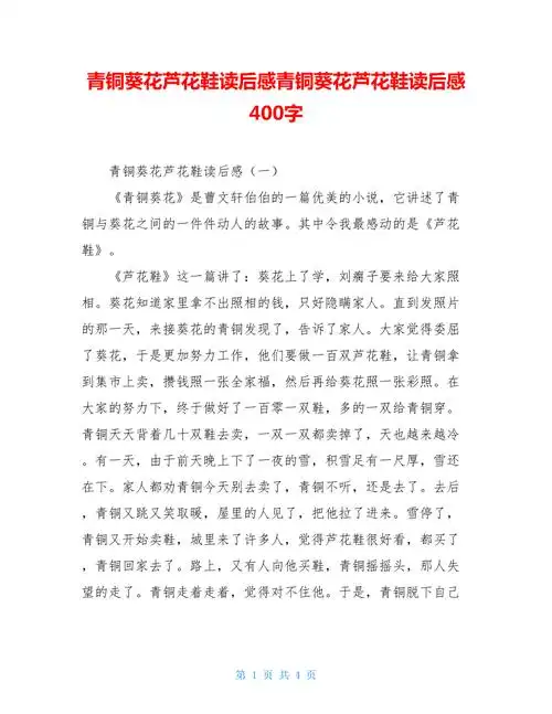 青铜葵花芦花鞋读后感青铜葵花芦花鞋读后感400字doc