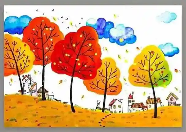 70幅秋天主题马克笔儿童画创意满满配色精美享受丰收的喜悦