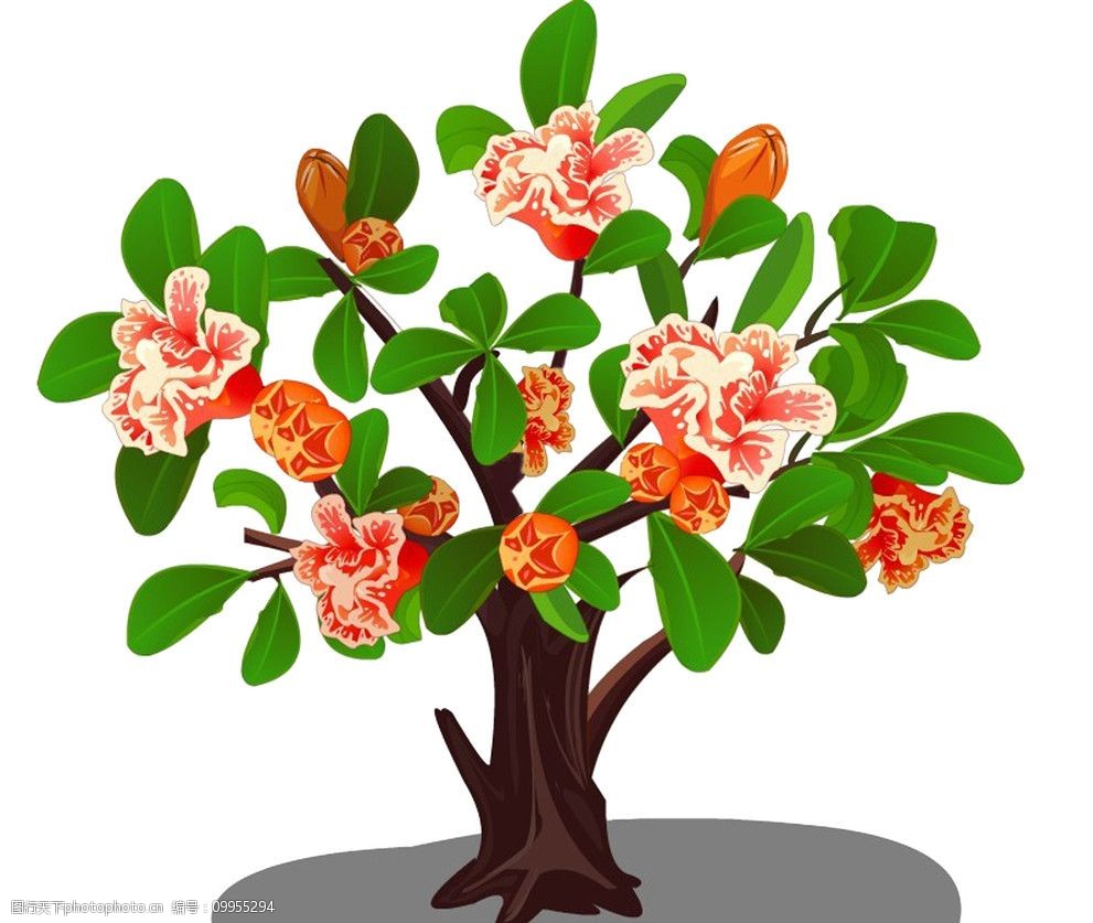 关键词:石榴花 花 树 花草树木 石榴 石榴树 矢量图 风景 psd分层素材
