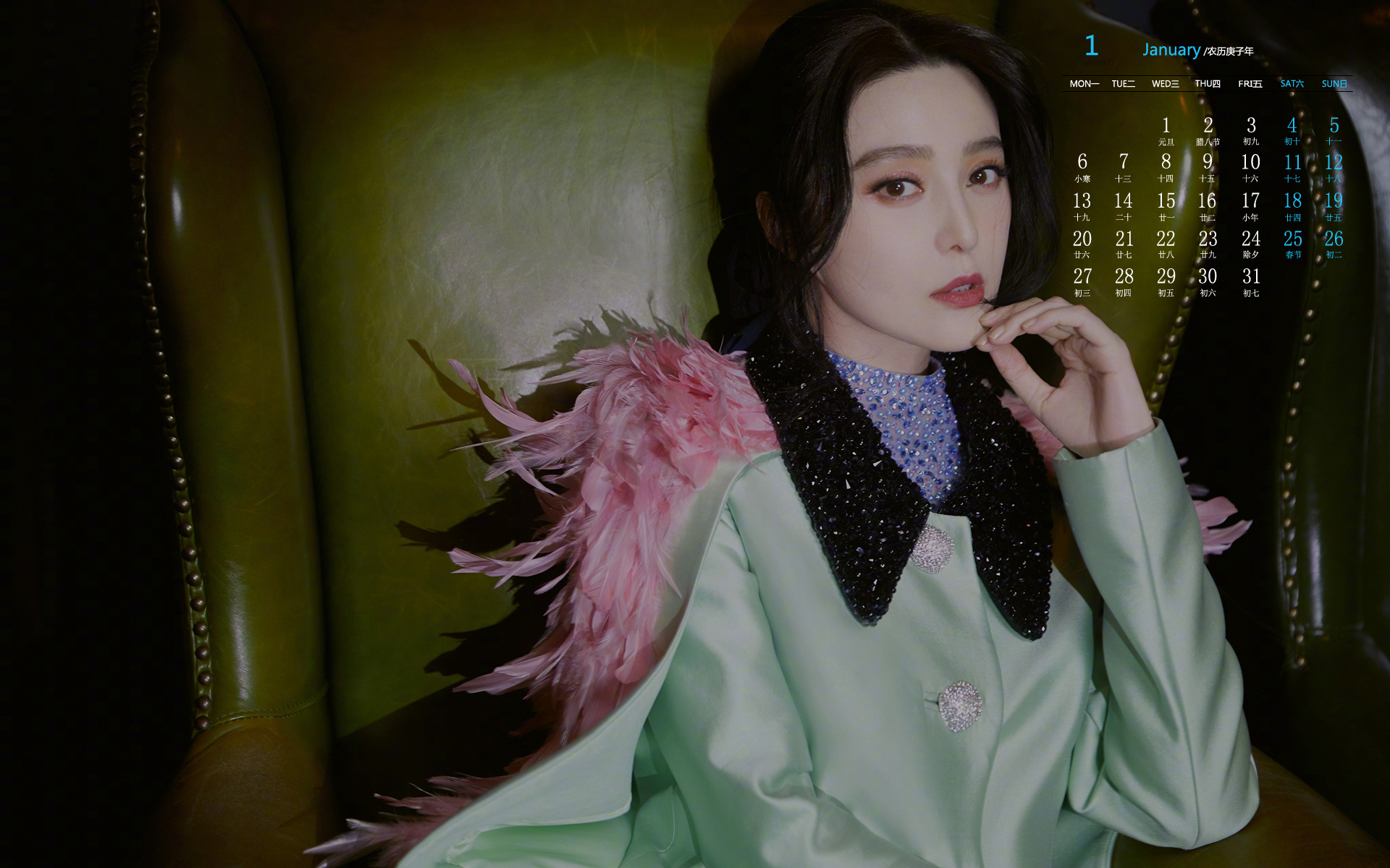 2020年1月范冰冰清冷气质日历壁纸