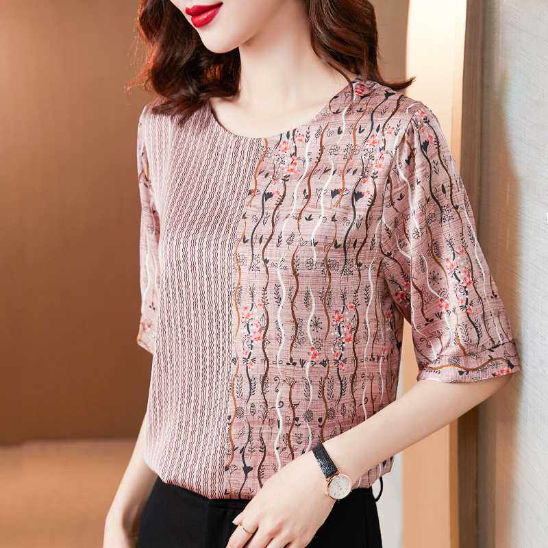 真丝桑蚕丝大牌上衣女装2022新款夏季高端名牌短袖t恤妈妈体恤女