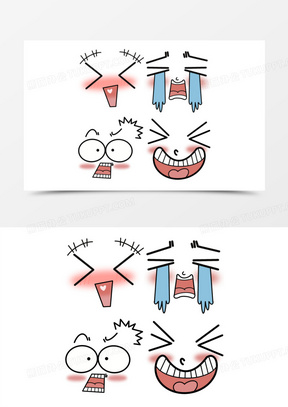 一组卡通手绘小表情合集元素