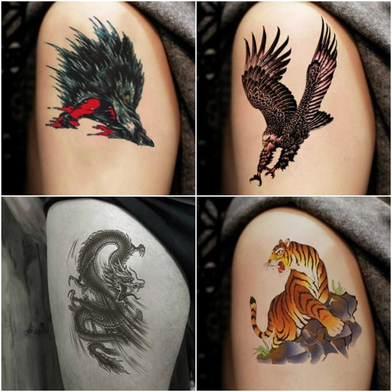 花臂纹身贴防水男士持久半永久手臂刺青图案个性龙虎潮男文身贴纸