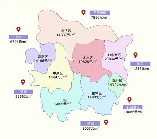 5月郑州各区域房价地图