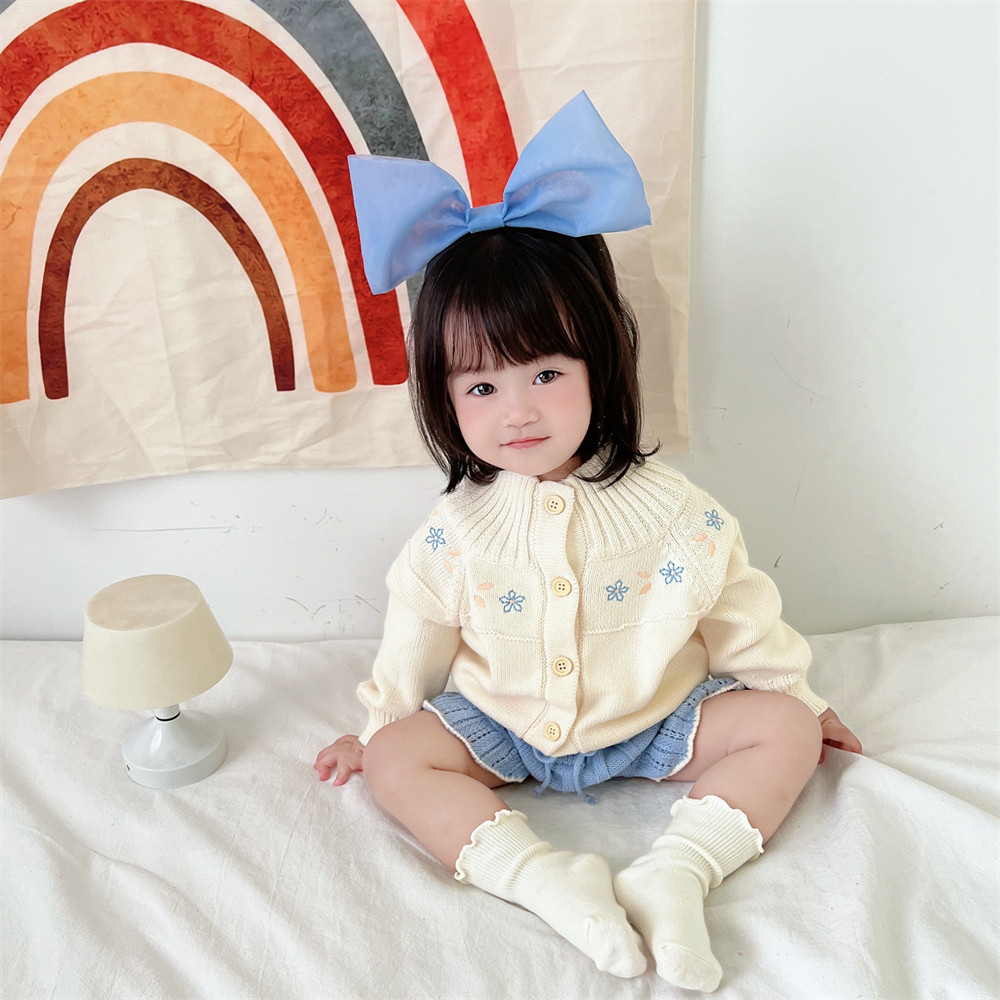 2022秋装婴幼儿童女宝宝棉纱针织绣花外套上衣套装