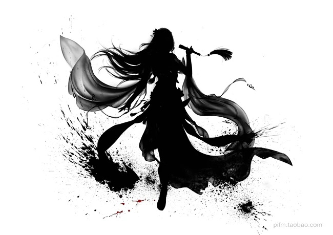 武侠仙侠侠客游戏人物形象剪影古风黑白水墨国风场景png透明免抠设计